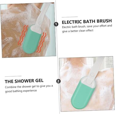 Back brush, body brush, peeling brush, body brush, massage brush, electric massage brush for the back, long-handled back scrubber, bath brush, silica gel, Green