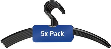 MAUL Plastic Clothes Hangers | Modern plastic hangers with an elegant design | Sturdy and robust hangers for jackets, shirts, and trousers | Black | 5-piece set