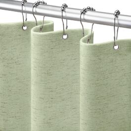Штора для душу зелена льон 180x200 см, бохо стиль, водонепроникна, тканинна, анти-грибок, для ванної кімнати