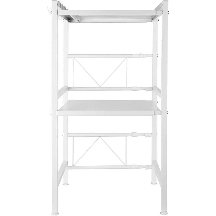 Поличка для мікрохвильової печі, 3 яруси, органайзер з гачками, розширювана, 40-64 см, з вуглецевої сталі, білий