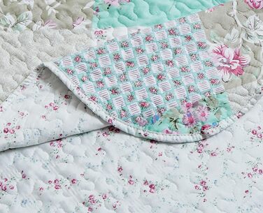 Набір постільної білизни Brilliant Sunshine Grey Heart Love Patchwork: ковдра та наволочка, двоспальне ліжко, блакитно-зелений, стегане покривало