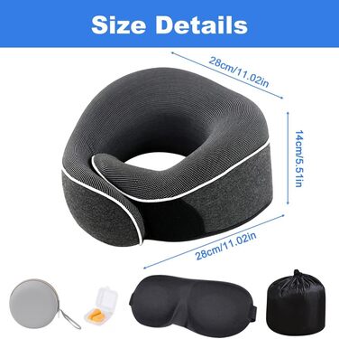 Подушка для шиї у літак, 2.0 Nackenhörnchen, подушка для подорожей, 100% Memory Foam, з 3D-маскою для сну та берушами. Ідеально для подорожей літаком, автомобілем, поїздом.