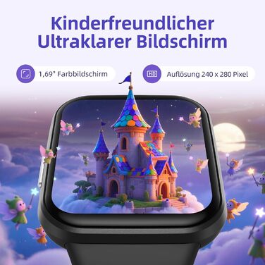 Дитячий розумний годинник Parsonver, 1.69' - фітнес-трекер з пульсометром, монітором сну, IP68, 20 спортивних режимів, для дітей 6-12 років, чорний