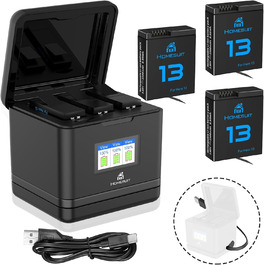 Набір акумуляторів та зарядного пристрою для GoPro Hero 13 Black: 3 акумулятори 2300mAh та швидке зарядне пристрій USB Type-C PD3.0 (2/3 шт.)