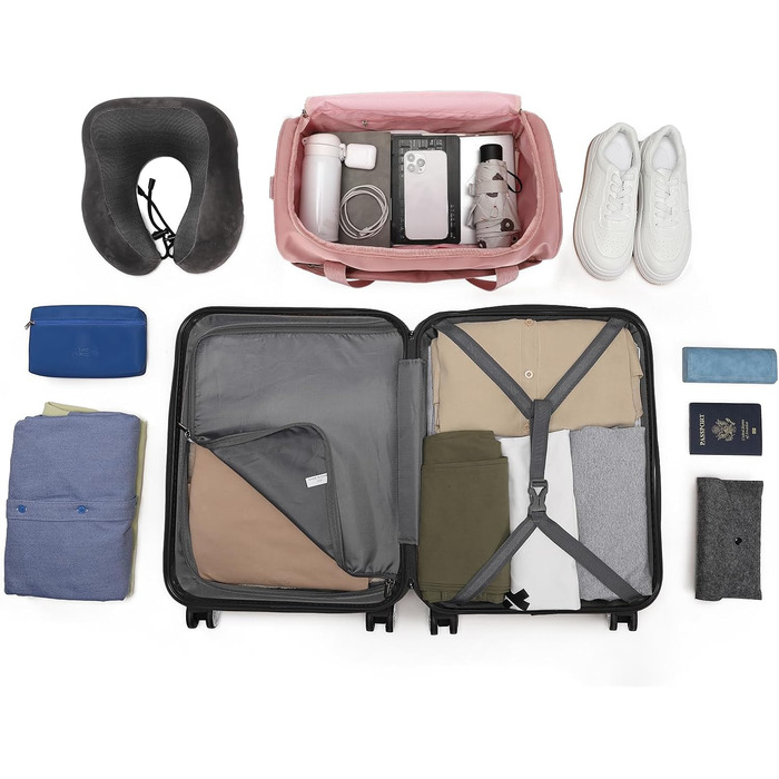 Набір валіз KONO 55 см: 2 валізи, ручна валіза з роликами, набір валіз, сумка для Ryanair, кремово-білий (рожеве золото, 4 валізи)