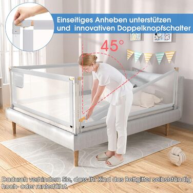 YIKANWEN Retractable Baby Bed Rail Guard - 200cm, Solid Wood Compatible, for Kids 0-10 Years