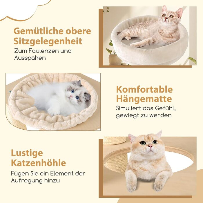 Дерев'яний кігтечка для котів Costway 151 см з будиночком, гамаком та сизалевими стовпчиками, активний комплекс для котів