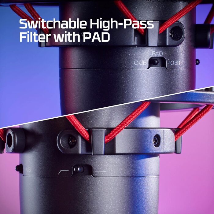 Мікрофон HyperX HMIQ1S-XX-RG/G – RGB, USB, конденсаторний, для PC, PS4, Mac, стійкий до вібрацій, з поп-фільтром, для геймінгу, стрімінгу, подкастів, Twitch, YouTube, Discord