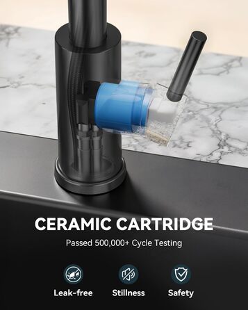 LED кухонний змішувач Warmiehomy з поворотним виливом 360°, 2 виходи, високий вигин, спіральна пружина, чорний