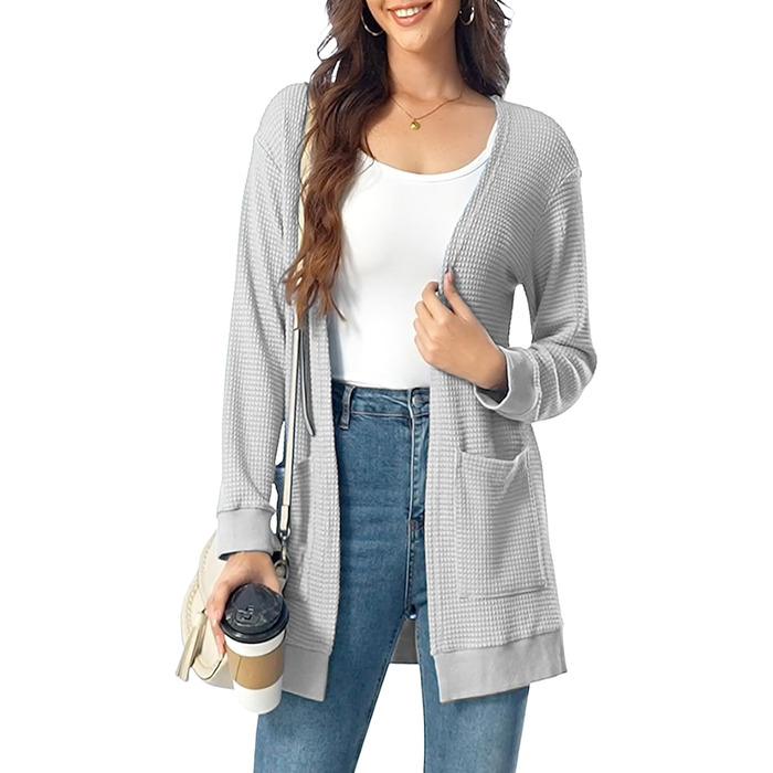 Кардиган чоловічий Daen Langar Casual Lang Elegant з відкритим передом, в'язаний, з кишенями (3XL, світло-сірий)