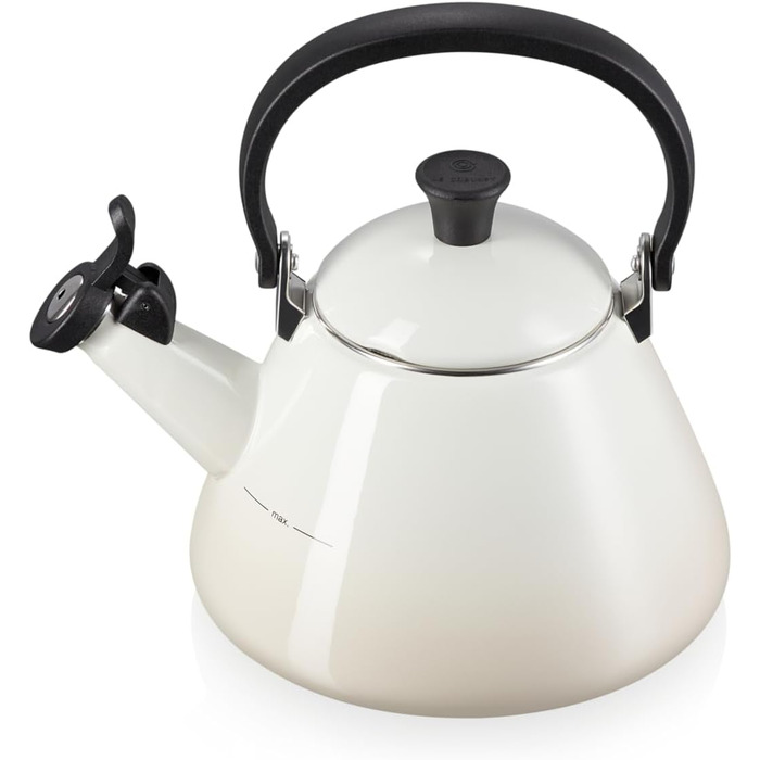 Le Creuset Kone Kettle with Whistle, Enameled Steel, 1.6 L, Meringue, 40101027160000
