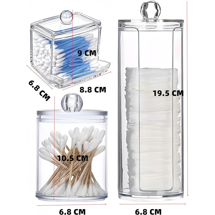 Організатор для косметики MIGUIWOR (3 шт.) - ватний диск, ватяні палички, прозорий