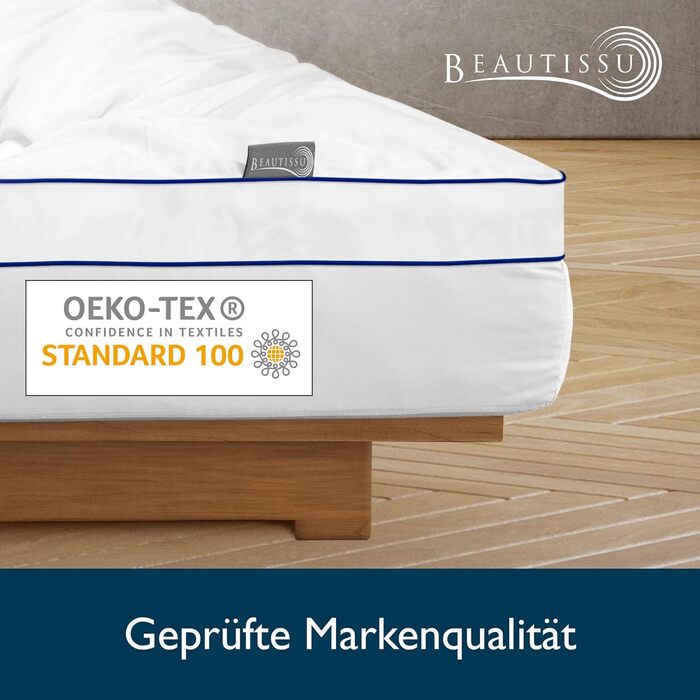 Beautissu Mattress Topper 100x200 cm with Integrated Fitted Sheet - Topper 100x200 cm for Box Springs & Mattresses up to 40 cm Height - 3 cm Mattress Pad, Non-Slip Mattress Protector - BeauNuit MT Base
