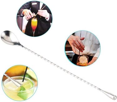 Набір з 4 коктейльних ложок Barlöffel з нержавіючої сталі 304, 30 см, сріблястого кольору, для барменів та дому