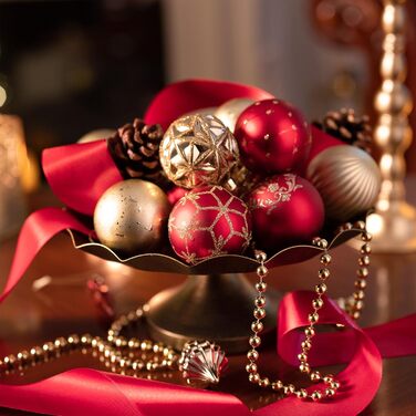 Набір прикрас для ялинки Valery Madelyn 20 шт, 6 см, пластик, червоний та золотий, з гачками | Новорічні кулі для декору