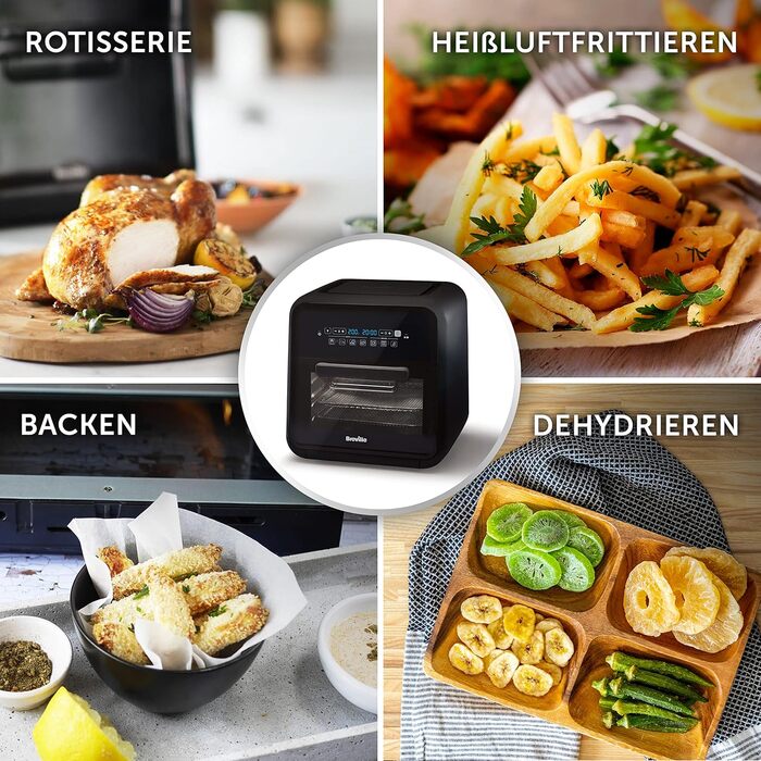 Аерофритюрниця Breville Halo з функцією гриля, цифрова, 10 л, XXL, 2000 Вт, енергоефективна, чорна та сіра, для смаження, випікання та сушіння