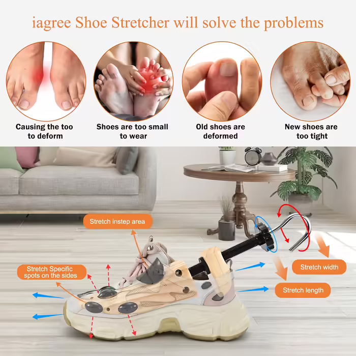 JJDPARTS Shoehorn Wood, Men's and Women's Shoehorn, 4-Way Shoe Stretcher, Shoe Widener for Adjustable Length and Width with Shoe Spoon