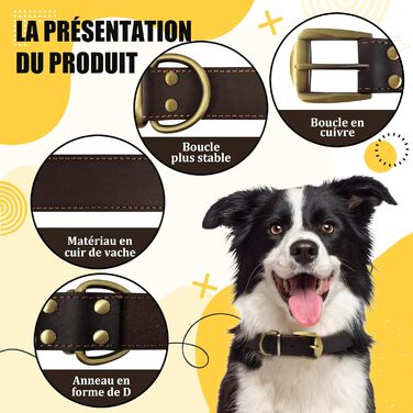 Нашийник для собак з натуральної шкіри, великих порід, з металевою застібкою та кільцем, регульований