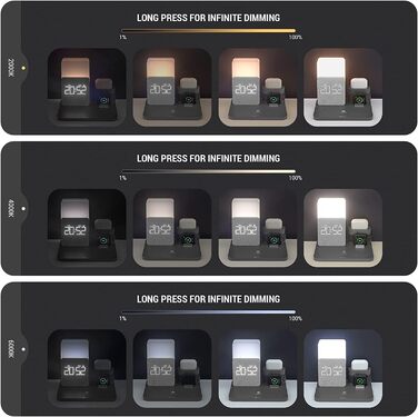 Бездротовий зарядний пристрій COLSUR 3 в 1: зарядка, нічник, будильник. Підтримка iPhone 16/15/14/13/12/11/X/8 Pro Max/Mini/Plus (Сірий)