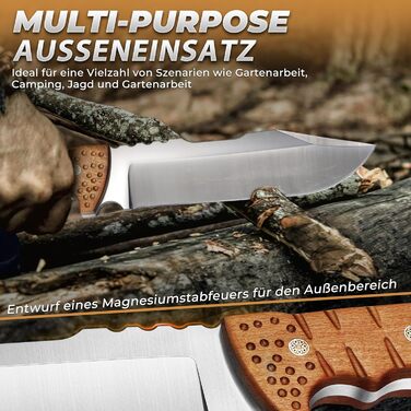 Purple Dragon Large Outdoor Knife – 7mm Spine, Full Tang Survival Knife made of 4Cr13 Steel, Machete with Sheath, Ideal for Bushcraft, Camping, Chopping Wood, Gift for Men, Khaki