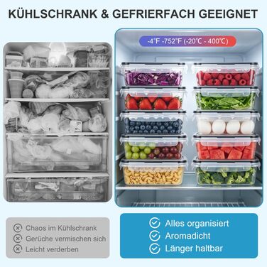 Контейнери для зберігання продуктів Hotec Frischhaltedosen 10 шт x 1л, герметичні, з кришками, для холодильника, морозилки, мікрохвильовки