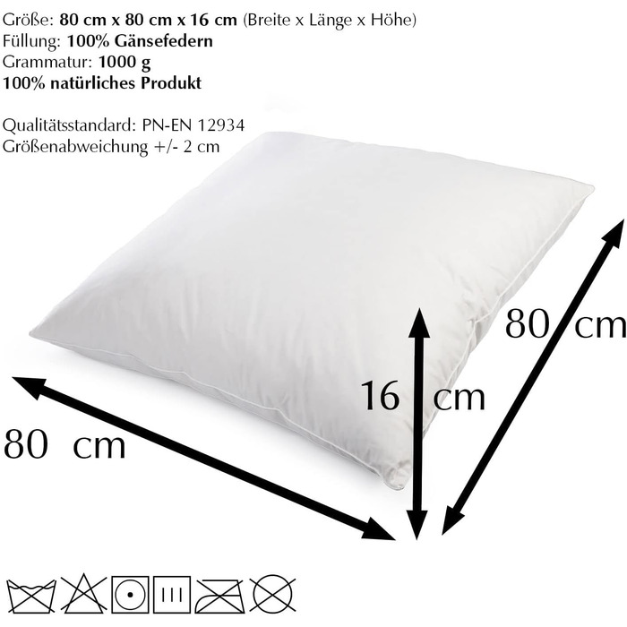 H&F Heimtextilien 4-Piece Set | Premium Quality | Pillowcases 80x80 cm | Filling: 1000 grams of Feathers, Goose Feathers | 100% Natural Pillow | Cover: 100% Cotton | Feather Pillow 80 x 80 cm | Oeko-TEX Certified 1000.0 grams 4