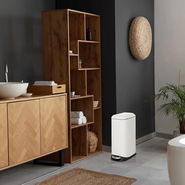 Сміттєвий відер з педаллю та кришкою SoftClose hjh OFFICE CLEAN Slim, 20л, сталевий вузький смітник з внутрішнім відром, білий, 56x34x22 см