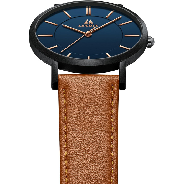 Годинник чоловічий LN LENQIN: аналоговий кварцовий годинник з шкіряним ремінцем, водостійкий 30M, стильний дизайн для чоловіків (колір: коричневий, чорний, синій)
