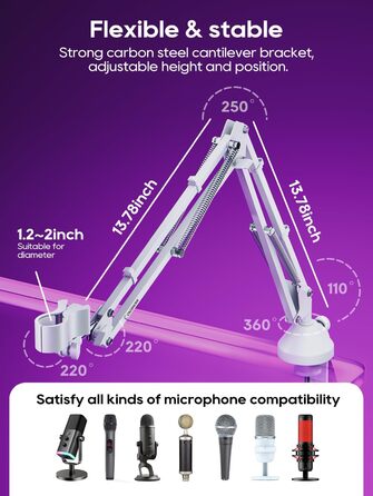 Кріплення для мікрофона на настільний стіл, 40 см, для HyperX QuadCast, Blue Yeti, 360° оберт, з адаптером 3/8' - 5/8'