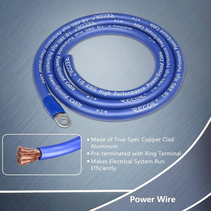 Набір кабелів RECOIL RBG3 1/0 AWG 50 мм² CCA для автомобіля: оновлення Big 3 (акумулятор, маса, двигун)