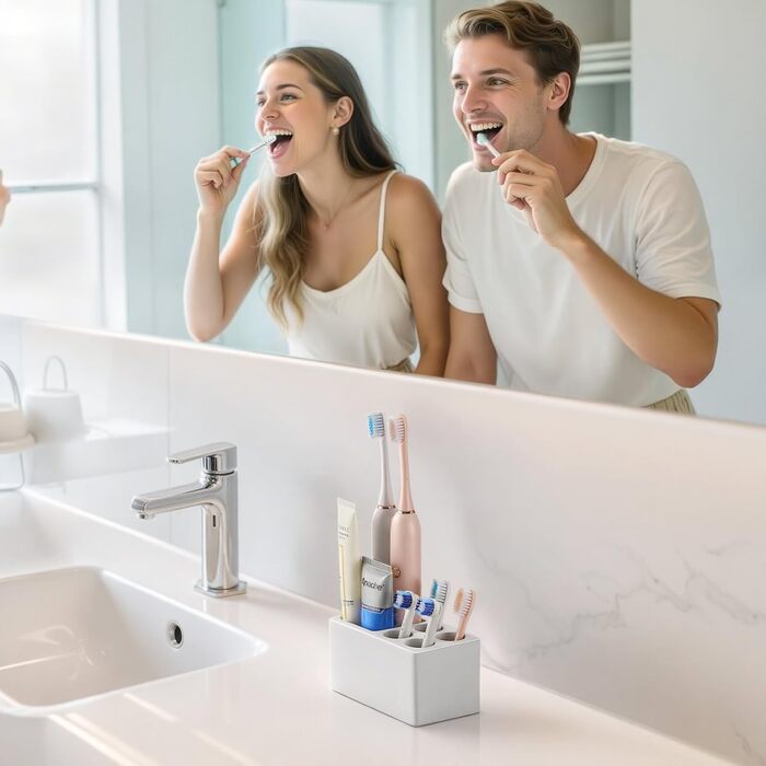 Підставка для зубних щіток Luxspire з 5 відсіками, для ванної кімнати, швидковисихаюча, електрична, для зберігання зубних щіток та пасти, білий мармур