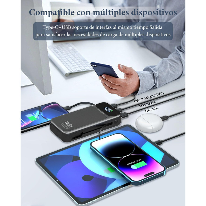 Power Bank 25800 mAh з швидкою зарядкою 22,5W PD3.0 QC4.0, LCD дисплей, USB-C, для смартфонів та планшетів