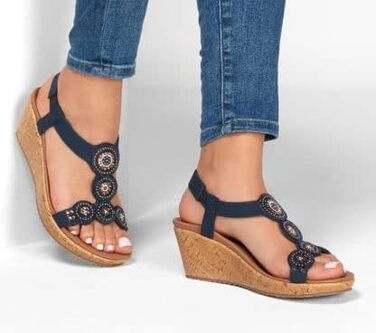 Босоніжки жіночі Skechers Beverlee Date Glam на танкетці, темно-сині 40 EU