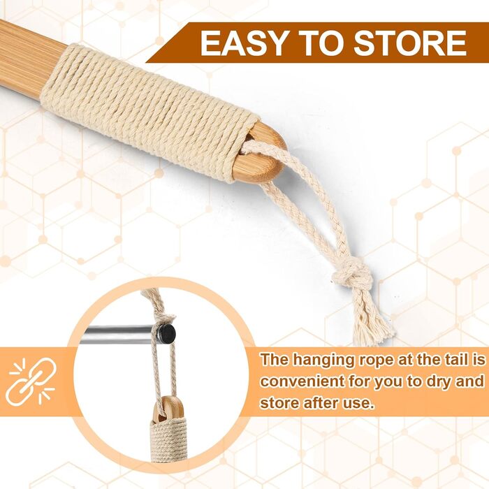Бамбукова щітка для душу з вигнутим довгою ручкою, 42 см, скрабер для спини з натуральною щетиною, для чоловіків та жінок, пілінг для спини, мило для тіла для ванни або сухого пілінгу