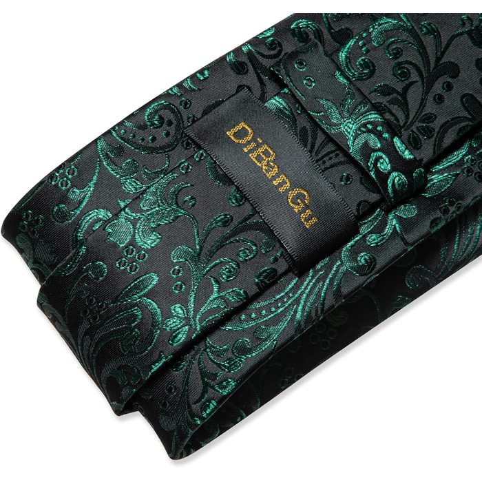 Чоловіча краватка DiBanGu Paisley шовкова, зелена з візерунком, формальна + нагрудна хустинка, запонки та зажим для краватки для вечірок та випускних