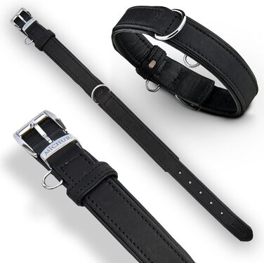 Мінімалістичний шкіряний нашийник для собак Michur Minimo, чорний, різні розміри (36-45 см)