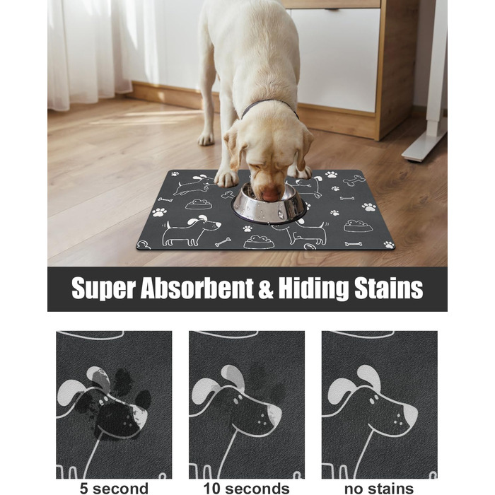 Нековзна підкладка під миску для собак та котів: чорний колір, 40x60 см. Швидковисихаюча, легко миється. Підкладка для миски для тварин