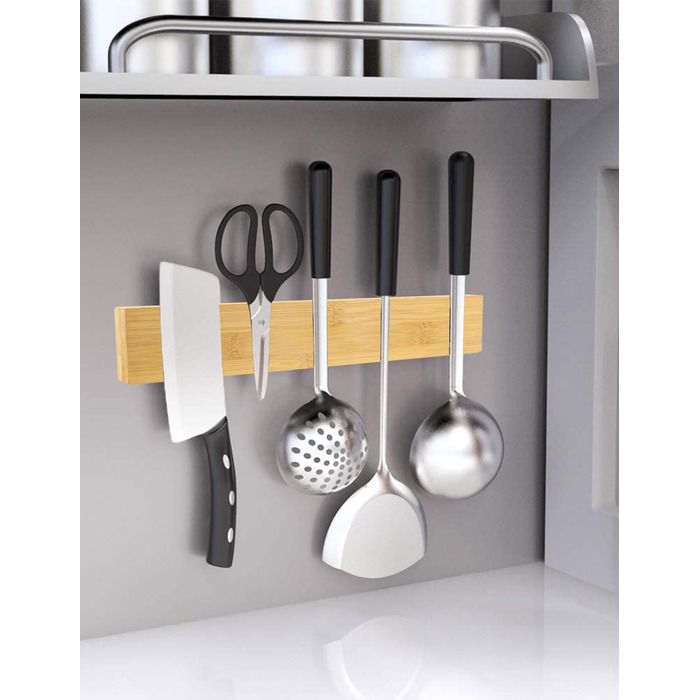 [50cm Pro] Magnetic Knife Strip, Trhillsbrad 50cm Magnetic Knife Holder Wood Knife Rail Self-Adhesive, Silver Wall Mount Magnetic Strip No Drilling Knife Holder