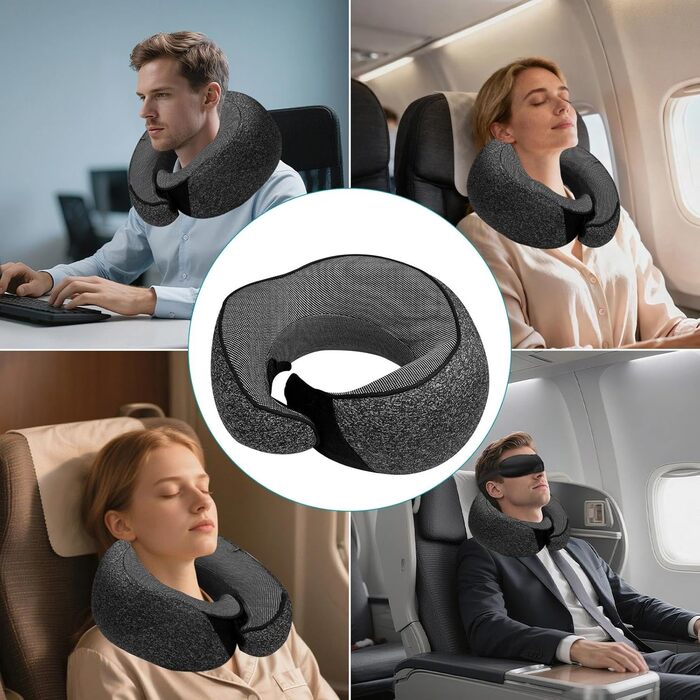 Подушка для подорожей з ефектом пам'яті Flugzeug Memory Foam: анатомічна, з навушниками, маскою для сну та чохлом для перенесення. Подушка для літака, авто, кемпінгу.