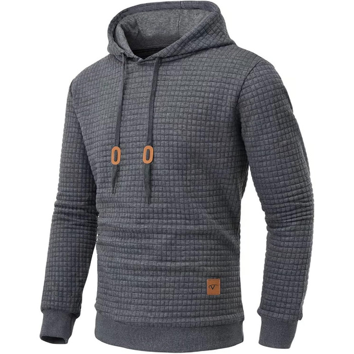 Чоловічий світшот Tansozer Basic з капюшоном, довгі рукави, в клітинку, темно-сірий