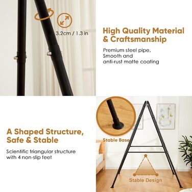 SELFLA Foldable Hanging Chair Stand, Portable Stand for Hanging Chair, Sturdy Hammock Stand for Indoor/Outdoor, Easy to Assemble (Hanging Chair Not Included) - Black