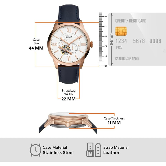 Годинник Fossil Townsman для чоловіків: механічний автомата з нержавіючої сталі або шкіряним ремінцем (44 мм, білий)