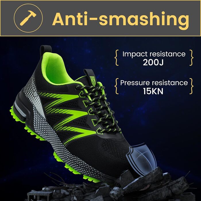 Робочі черевики Nasogetch для чоловіків та жінок. Безпечні черевики з металевим підноском, спортивного стилю, з антиковзкою підошвою, дихаючі, розмір 36-48 (39 EU, зелений)