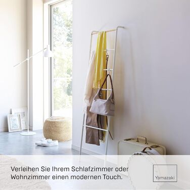 Yamazaki 2813 TOWER Leaning Clothes Rack, Steel/Wood, Minimalist, 45 x 24 x 160 cm (White, Single)