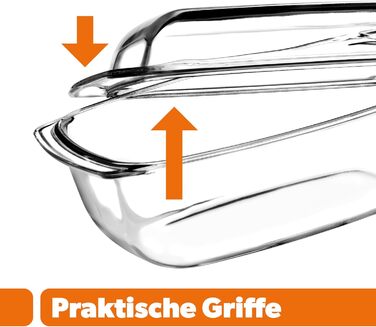 Форма для запікання KADAX з кришкою та ручками, 5.1 л, прямокутна скляна форма для запікання, для м'яса, лазаньї, 5.1 л