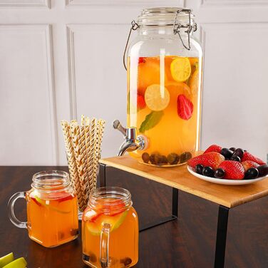 Скляний диспенсер для напоїв Belle Vous з краном - 2,5 л - Скляний диспенсер для води, соку, коктейлів, молока та айті (холодного чаю) - Ретро диспенсер для вечірок, пікніків та барбекю