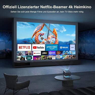 Портативний проєктор Smart Mini Beamer 4K з автофокусом та корекцією трапецеїдальних спотворень, 20000 Люмен, WiFi6, Bluetooth, Full HD 1080P, для телефону/ноутбука, кінотеатр для дому/на відкритому повітрі