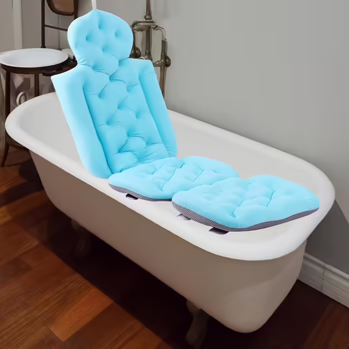 Fenteer Bath Mat Comfortable Bathtub Pillow Full Body Mat for SPA Bathroom, Blue