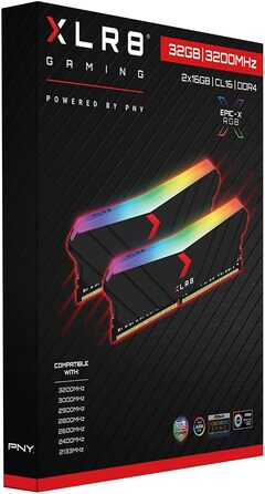 PNY XLR8 Gaming Epic 32GB (2x16GB) DDR4 3200MHz Оперативна пам'ять для ПК RGB Чорний