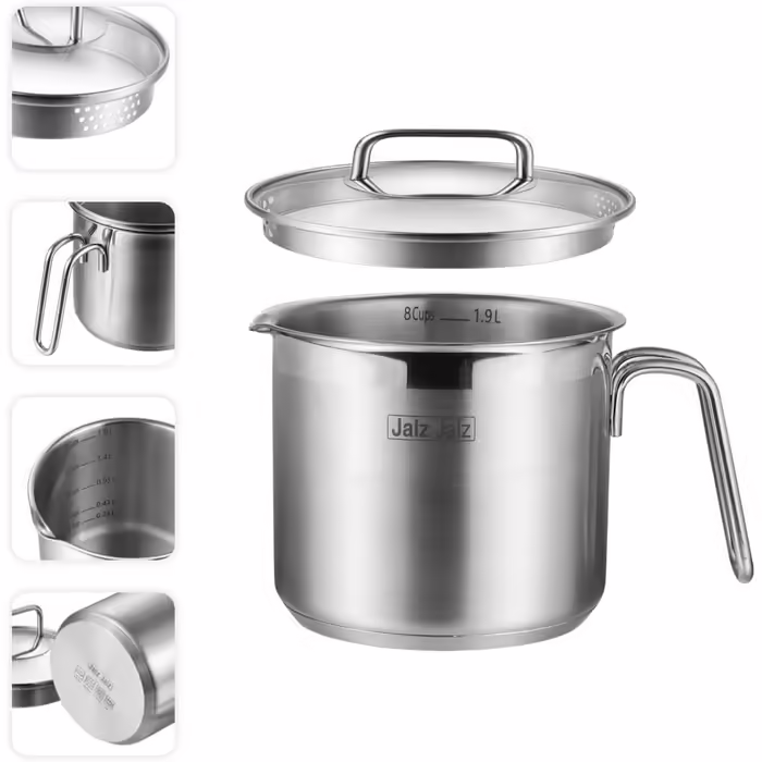 Jalz Jalz stainless steel pot with glass lid, classic cookware, saucepan, 1.5 l for cooking milk, sauces, noodles, pasta